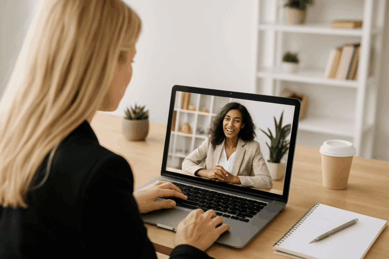 Blond women meeting with her Business Coach Online